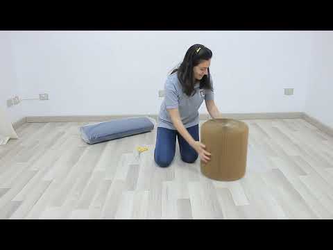 Woman setting-up the foldable stool 